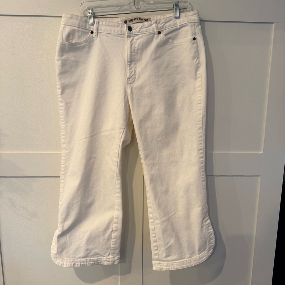 GAP Cropped Boot Cut Stretch Jeans with Ankle Slits - White - 14